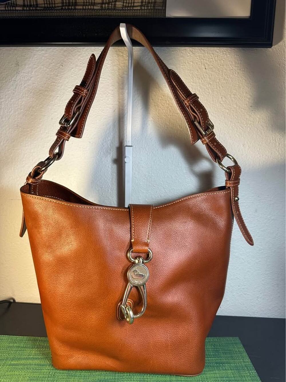 Dooney & Bourke Pebble Grain "Lily" Bucket Bag – Caramel / Tan Leather